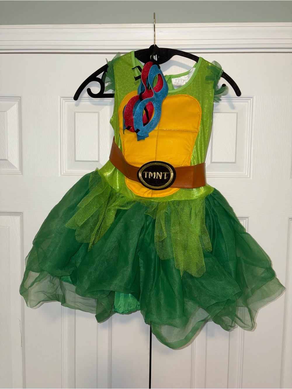 Spirit Halloween TMNT Child Medium Dress Costume w/ Mask & Belt Green Yellow